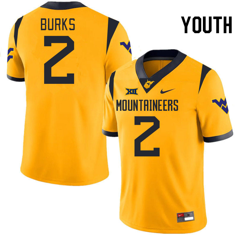 Youth #2 Aubrey Burks West Virginia Mountaineers College 2024 New Uniforms Football Jerseys Stitched